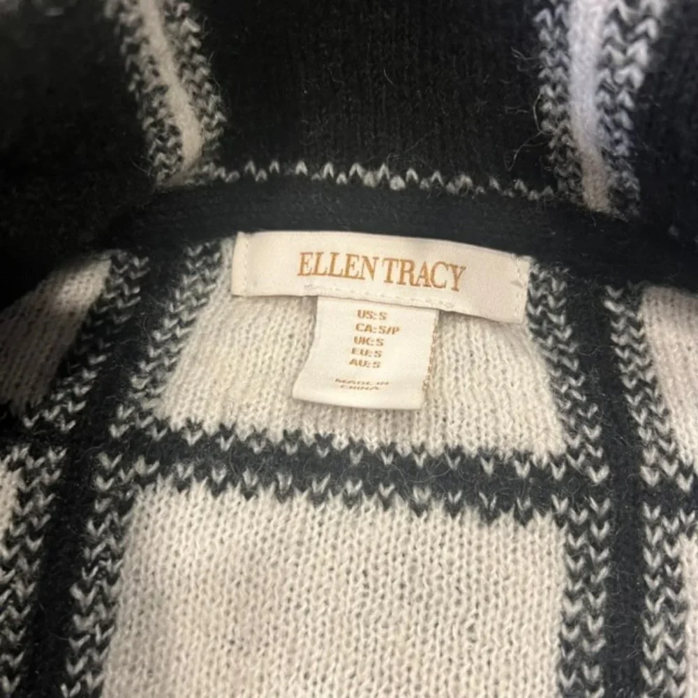 Ellen Tracy Black & White 1 Button Cardigan Sweater Size Small